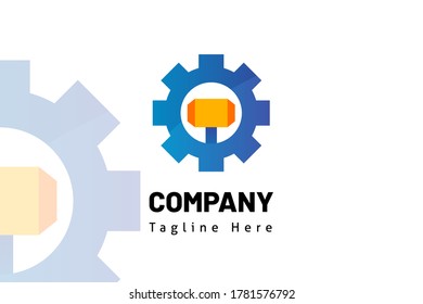 gear hammer illustration logo template for icon construction, developer real estate, initial logo, brand system, marketing kit, and builder company