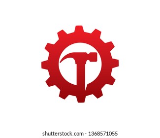 Gear and Hammer Logo Template, Icon, Symbol - Vector