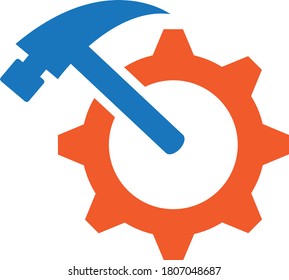 Gear hammer logo vector design 