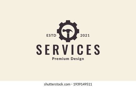 Zahnräder mit Hammer-Logo, Vektorsymbol-Design