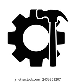 Engranaje y martillo ilustración vectorial símbolo del logotipo, icono de mantenimiento