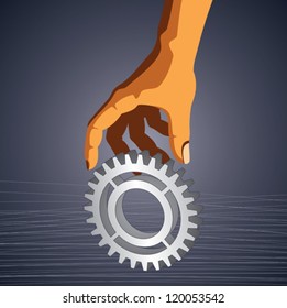 gear in hand with blank space to write your message stock vector