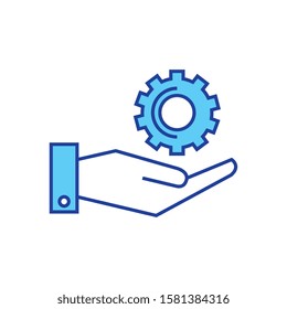 Gear and hand design, construction work repair machine part technology industry and technical theme Vector illustration