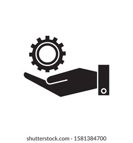 Gear and hand design, construction work repair machine part technology industry and technical theme Vector illustration