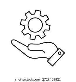 Engranaje en la mano Editable Icono de contorno de carrera, asistencia técnica Mano con engranaje Editable Icono de Vector de contorno.eps