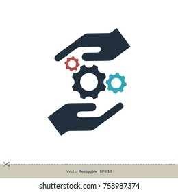 Gear and Hand Holding Icon Vector Logo Template Illustration Design. Vector EPS 10.
