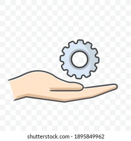Gear in hand icon vector illustration isolated sign symbol color style in transparent background.