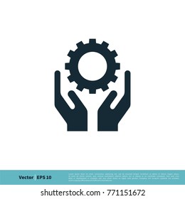 Diseño de la ilustración de la plantilla del logotipo del vector de la mano de los engranajes. Vector EPS 10.
