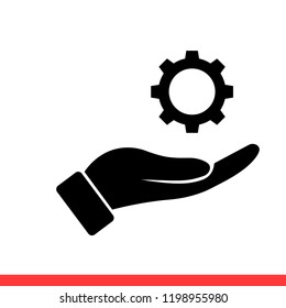 Gear in hand vector icon, Modern flat symbol isolated on white background
