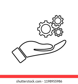 Gear in hand vector icon, Modern flat symbol isolated on white background