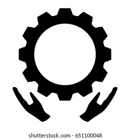 Gear in hands icon.