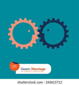 Gear head business relationships. Vector illustration Eps10 file. Global colors. Text and Texture in separate layers.