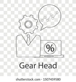 Gear head icon concept on transparency background. Business symbol set. Line vector illustration use for your project. 