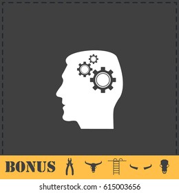 Gear head icon flat. Simple vector symbol and bonus icon