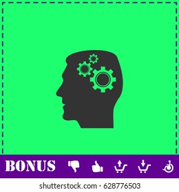 Gear head icon flat. Simple vector symbol and bonus icon