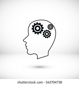  gear in head icon, Vector EPS 10 illustration style