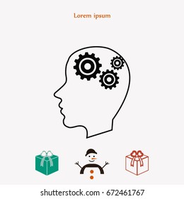  gear in head icon, Vector EPS 10 illustration style