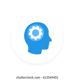 gear in head icon, vector pictogram