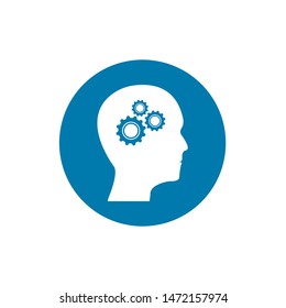 Gear in head icon vector, solid illustration, pictogram isolated on white