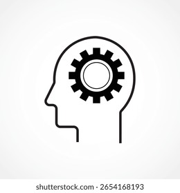 Ícone da cabeça da engrenagem com fundo branco - AI-Driven Mechanical Intelligence Concept, ilustração de vetor