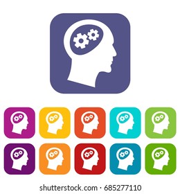 Gear in head icons set