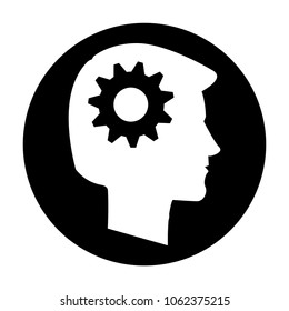 Gear in head line icon, outline vector sign, linear pictogram isolated on white. logo illustration