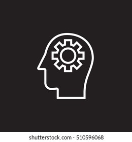 Gear in head line icon, outline vector sign, linear pictogram isolated on black. logo illustration