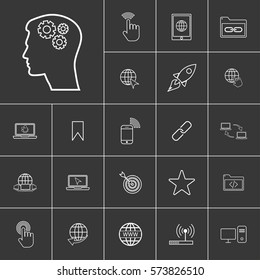 gear in head. Linear internet icons set. Universal internet icon to use in web and mobile UI. Internet icons sign.