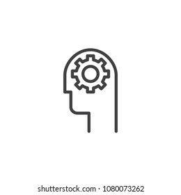 Gear in head outline icon. linear style sign for mobile concept and web design. Mind setting simple line vector icon. Symbol, logo illustration. Pixel perfect vector graphics