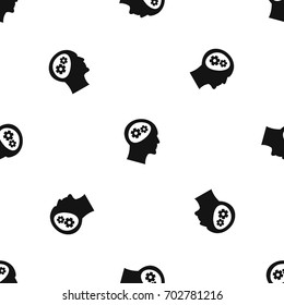 Gear in head pattern repeat seamless in black color for any design. Vector geometric illustration
