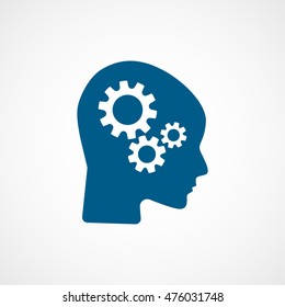 Gear In Head SEO Blue Flat Icon On White Background