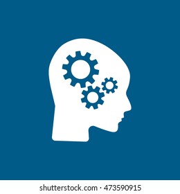 Gear In Head SEO Flat Icon On Blue Background