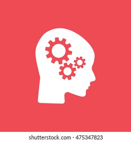 Gear In Head SEO Flat Icon On Red Background
