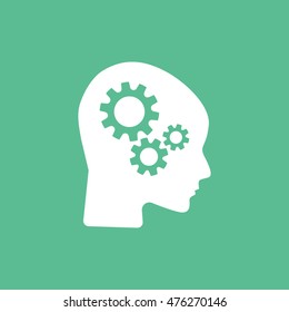 Gear In Head SEO Flat Icon On Green Background