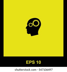 Gear in head vector black icon. Isolated illustration. Business picture.