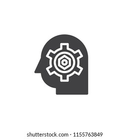 Gear in head vector icon. filled flat sign for mobile concept and web design. Human head thinking simple solid icon. Symbol, logo illustration. Pixel perfect vector graphics