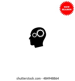 Gear in head vector icon isolated on white background.