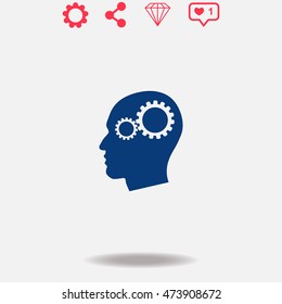 Gear in head vector icon on grey background.