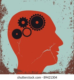 Gear head - vector, symbol Retro poster