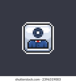 gear head wearing blue suit sign in pixel art style