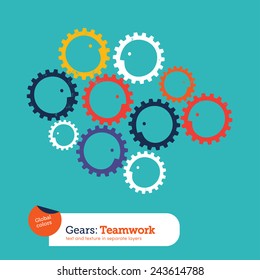 Gear heads teamwork. Vector illustration Eps10 file. Global colors. Text and Texture in separate layers.