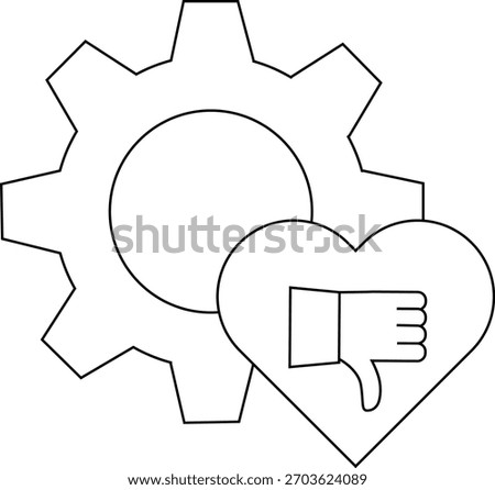 Gear with heart containing a thumbsdown symbol