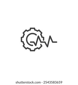 Gear and Heartbeat line icon. linear style sign for mobile concept and web design. Heart beat with gear outline vector icon. System health, monitoring symbol, logo illustration. Vector graphics