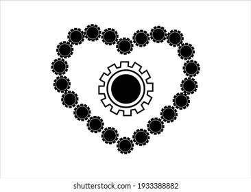 Corazones de los engranajes. Imagen Simple De Un Corazón De Steampunk. Icono del corazón blanco negro. Imagen Para Web, Afiche, Cartel. 
