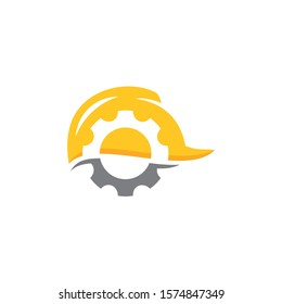 Gear Helmet Construction Logo Design. Building Repairs and Work Safety Vector Icon Graphic