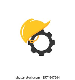 Gear Helmet Construction Logo Design. Building Repairs and Work Safety Vector Icon Graphic