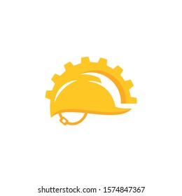 Gear Helmet Construction Logo Design. Building Repairs and Work Safety Vector Icon Graphic