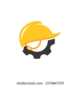 Gear Helmet Construction Logo Design. Building Repairs And Work Safety Vector Icon Graphic