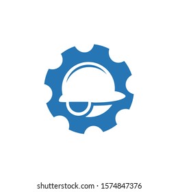 Gear Helmet Construction Logo Design. Building Repairs and Work Safety Vector Icon Graphic