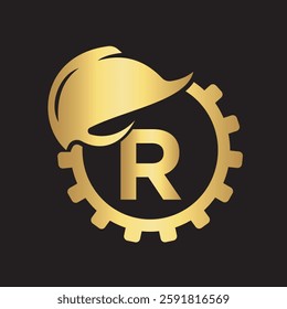 Gear Helmet Logo combine with letter R vector template